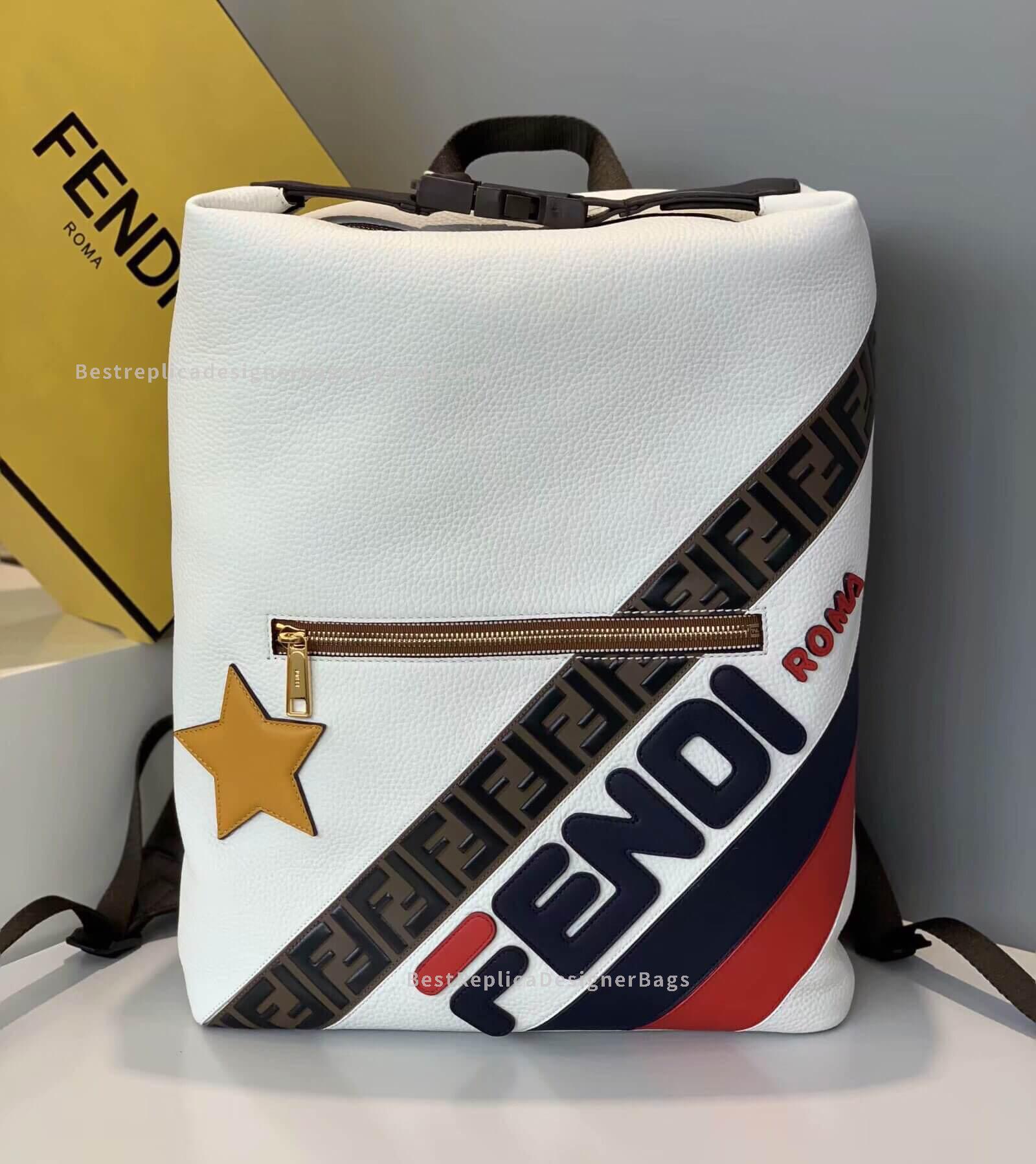 Fendi Logo And Star White Calf Leather Backpack 2360A